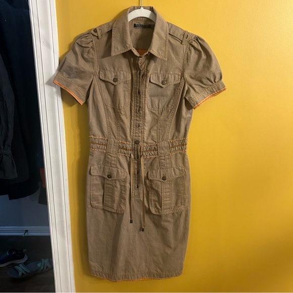 Peruvian Connection distressed tan khaki utility cargo dress size 4 - Picture 2 of 13